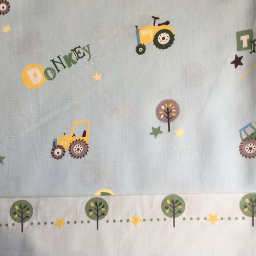 Tissus enfants tracteur, tissu arbres, tissus coton, 2 coupons, 40x50cm