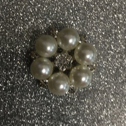 Embellissement bouton rond dos plat à coller strass perles nacrées 2 cm