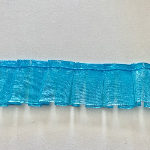 Ruban organza plissé, ruban organza bleu, 2,5 cm, 1 yard