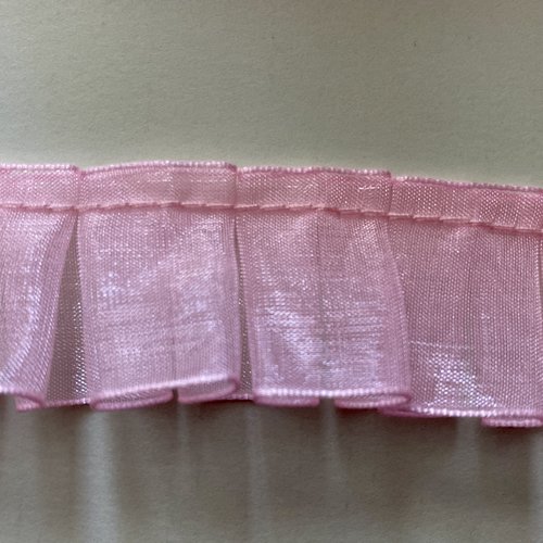 Ruban organza plissé, ruban organza rose, 2,5 cm, 1 yard