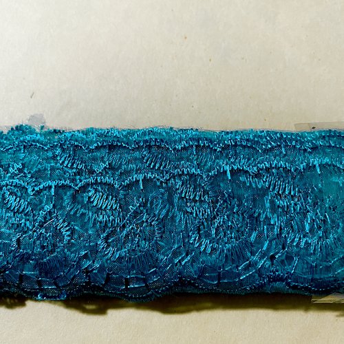 Dentelle guipure fleurie bleu vert, 4 cm, 1 yard