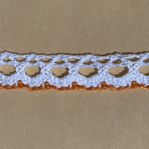 Dentelle coton blanche et orange, 1 cm, 1 yard