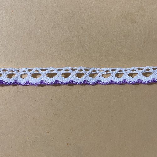 Dentelle coton blanche et violet, 1 cm, 1 yard