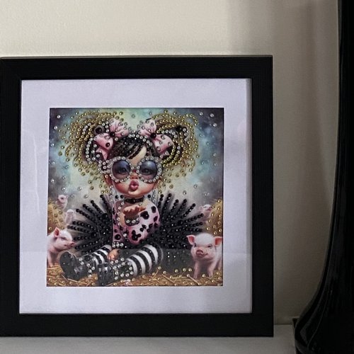 Tableau décoration murale, tableau diamants painting, petite fille fashion, 20x20 cm