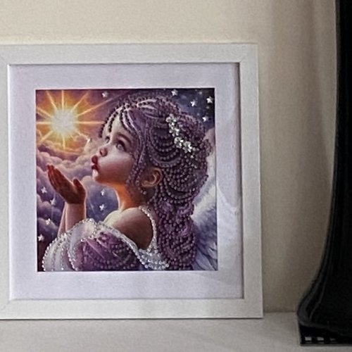 Tableau décoration murale, tableau diamants painting, petit ange enfant, 20x20 cm