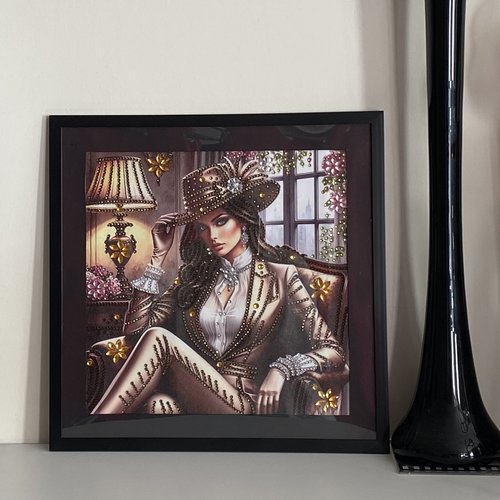 Tableau décoration murale, tableau diamants painting, femme rétro et vintage, 30x30 cm