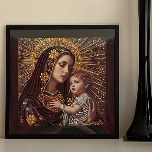 Tableau décoration murale, tableau diamants painting, marie et son enfant jésus, 30x30 cm