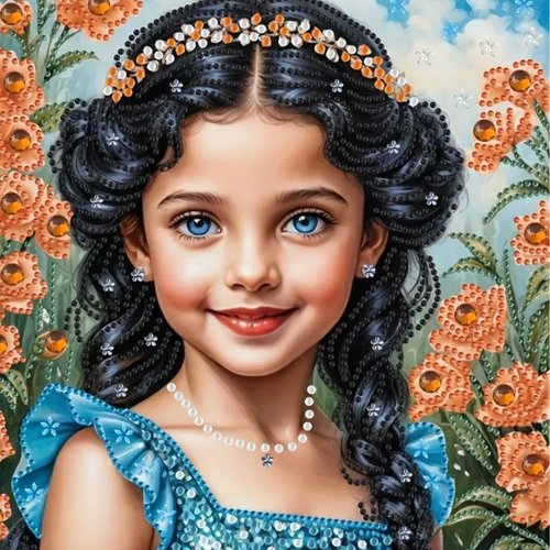 Kit diamond painting partiel, à réaliser soi-même, format 30x30 cm, douce fillette aux yeux d'azur