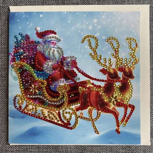 Carte de noêl "père noêl sur son traineau magiquel" en diamond painting - avec enveloppe