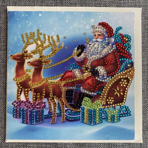 Carte de noêl "père noêl sur son traineau magiquel" en diamond painting - avec enveloppe