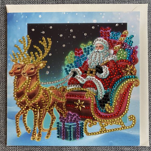 Carte de noêl "père noêl sur son traineau magiquel" en diamond painting - avec enveloppe