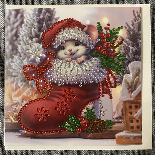 Carte de noêl "petit compagnon de noêl" en diamond painting - avec enveloppe