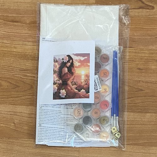 Kit toile à peindre par numéros "femme en rouge au coucher de soleil" - 40x50 cm