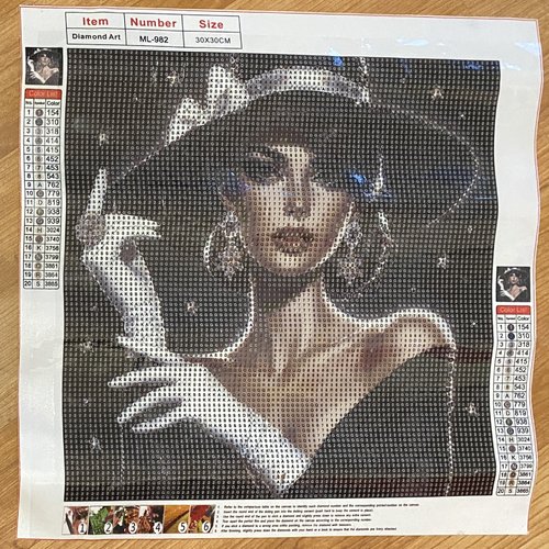 Kit diamond painting complet,femme élégante au chapeau noir, 30x30 cm