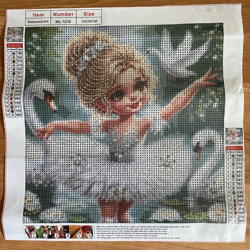 Kit diamond painting complet, à réaliser, petite ballerine et cygnes féériques, 30x30 cm