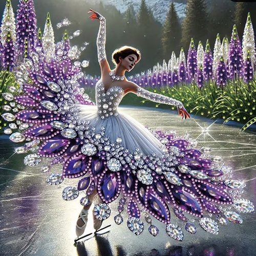 Kit diamond painting partiel à réaliser soi-même, format 30x30 cm, la danse du paon majestueux