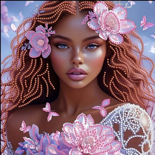 Kit diamond painting partiel à réaliser soi-même, format 30x30 cm, portrait féminin floral, élégance rosée