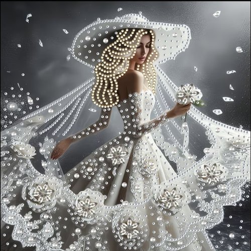 Kit diamond painting partiel à réaliser soi-même, format 30x30 cm, portrait féminin floral, élégance rosée