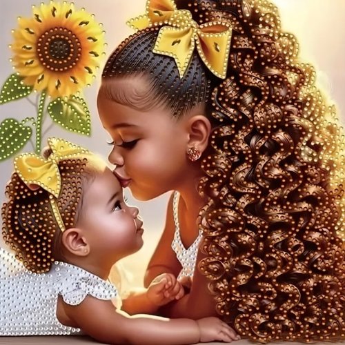 Kit diamond painting partiel à réaliser soi-même, format 30x30 cm, bébé et maman, tendresse eternelle