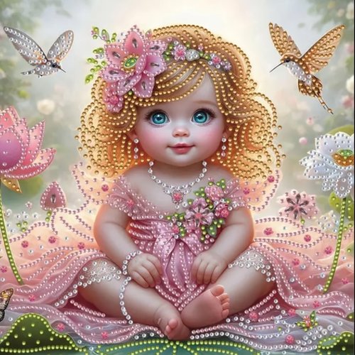 Kit diamond painting partiel à réaliser soi-même, format 30x30 cm, bébé fée rose