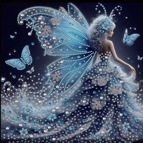 Kit diamond painting partiel à réaliser soi-même, format 30x30 cm, fée papillon bleue