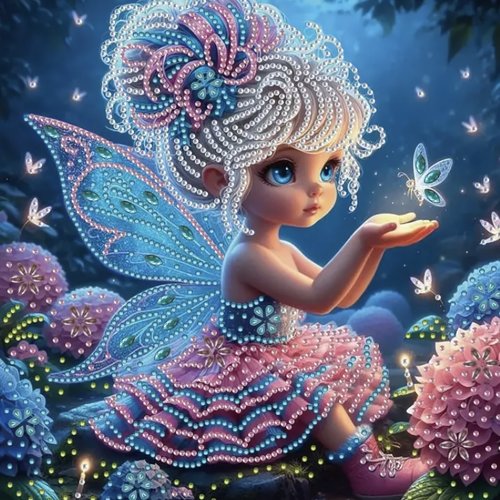 Kit diamond painting partiel à réaliser soi-même, format 30x30 cm, petite fée scintillante