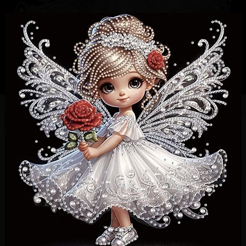 Kit diamond painting partiel à réaliser soi-même, format 30x30 cm, petite fée au coeur de cristal