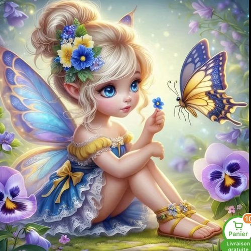 Kit diamond painting partiel à réaliser soi-même, format 30x30 cm, la gardienne des papillons