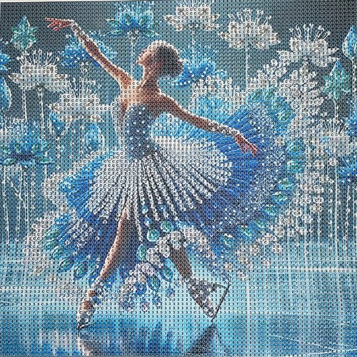Kit diamond painting complet, danseuse féérique sur glace robe bleue argentée, 30x30 cm