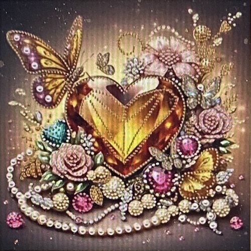 Kit diamond painting complet, papillon doré et coeur enchanté, 30x30 cm
