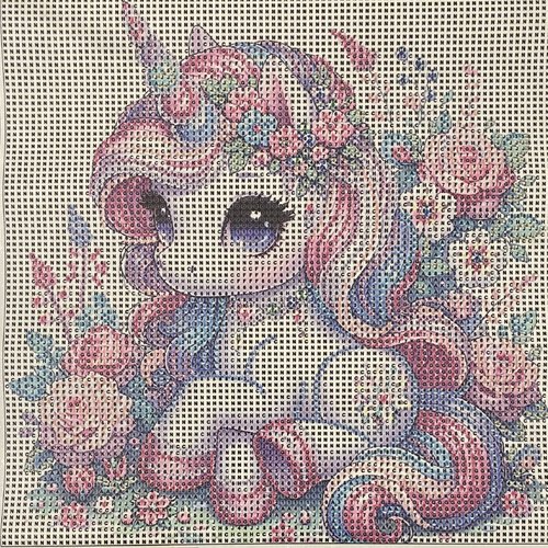 Kit diamond painting complet, petite licorne ornée de fleurs, 30x30 cm