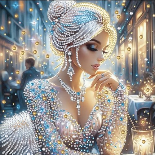 Kit diamond painting partiel, femme scintillante sous les lumières, 30x30 cm