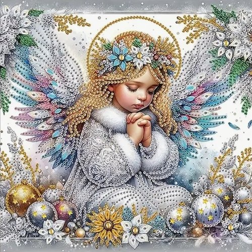 Kit diamond painting partiel, ange de lumière, 30x30 cm