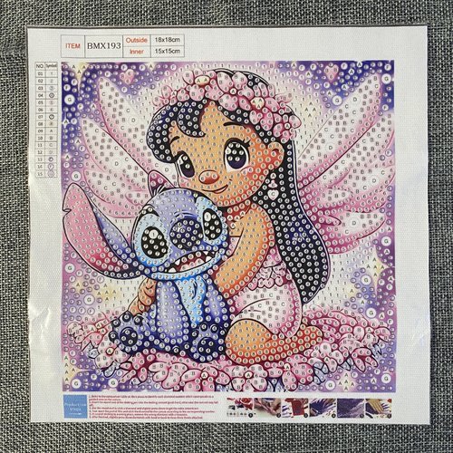 Kit diamond painting complet, lilou et son compagnon stitch, 18x18 cm