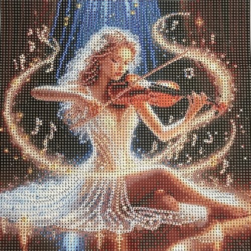 Kit diamond painting complet,à réaliser soi-même,30x30 cm, femme violoniste scintillante, mélodie d'or