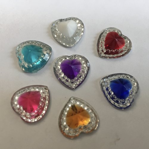 7 embellissements boutons coeur décoration 18x13 mm