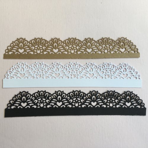 Lot de 3 découpes blanches, type bordure, bordure album, 16 x 2 cm