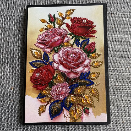 Carnet a5 50 pages - couverture bouquet de roses en diamond painting