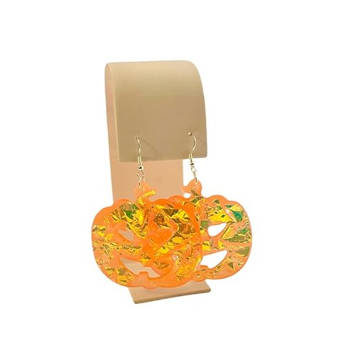 Boucles d’oreilles halloween citrouille en résine orange holographique – bijou artisanal fait main