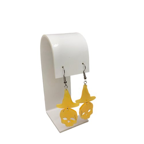 Boucles d’oreilles halloween tête de mort et chapeau de sorcière phosphorescentes – bijou artisanal fait main