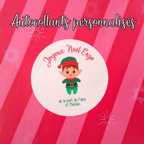24 autocollants personnalisés pour cadeaux de noël modèle lutin garçon, étiquette cadeau noel