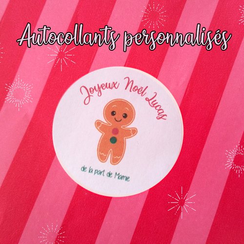 24 autocollants personnalisés pour cadeaux de noël modèle biscuit, étiquette cadeau noel