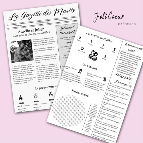 Gazette des mariés - imprimée - 150 exemplaires - journal des mariés - mariage