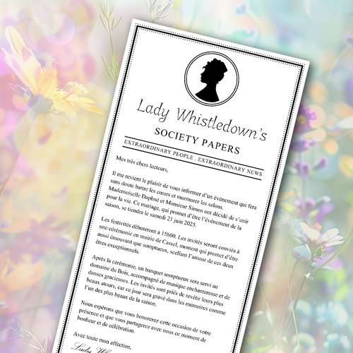 Faire part à la manière de la gazette de lady whistledown (par 10) bridgerton