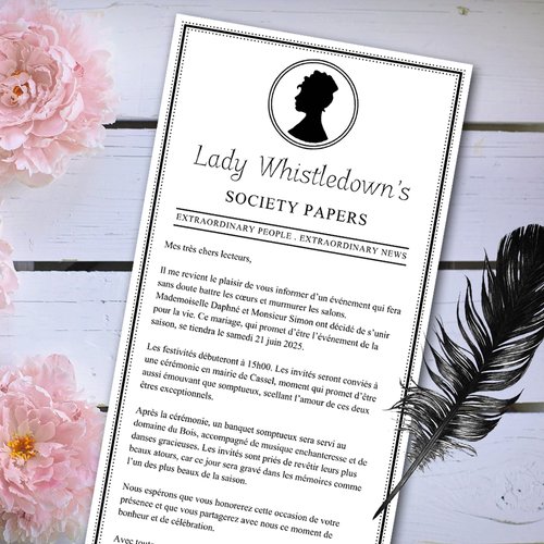 Faire part à la manière de la gazette de lady whistledown (par 25) bridgerton