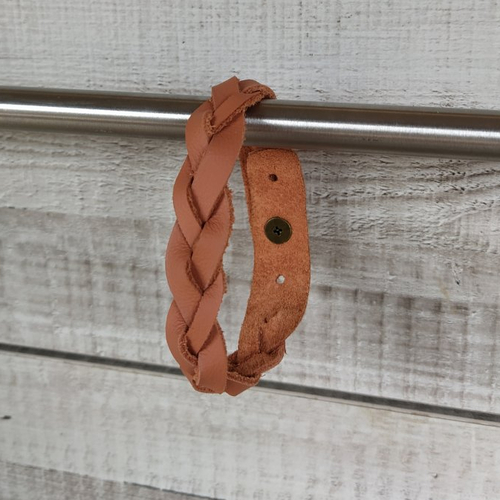 Bracelet tressé en cuir véritable de couleur terracotta