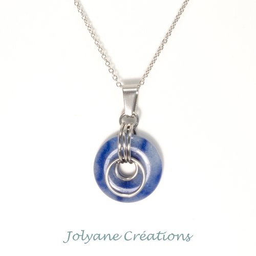 Collier pendentif en pierre de gemme naturelle dumortiérite