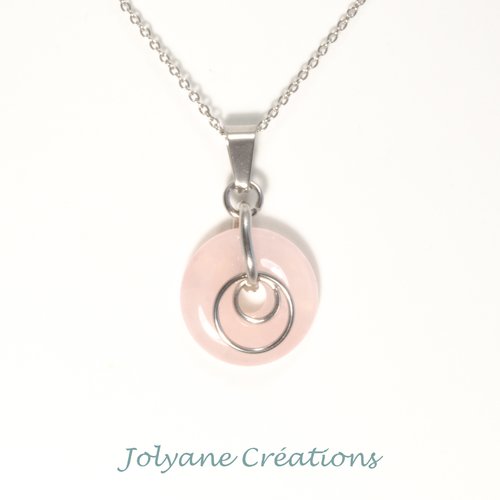 Collier pendentif avec disque pi donut en pierre de gemme naturelle quartz rose (adopté)
