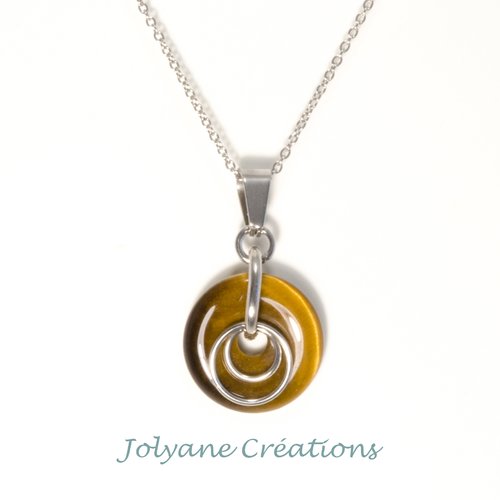 Collier avec donut disque pi en pierre de gemme naturelle œil de tigre
