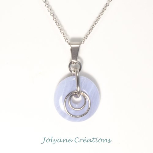 Collier pendentif donut en pierre de gemme naturelle calcédoine bleue
